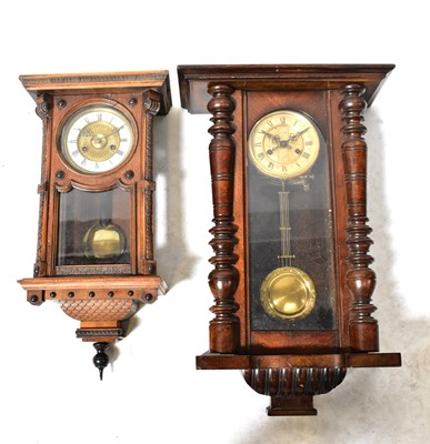 Lot 170 - Two Vienna regulator wall clocks, one mahogany...