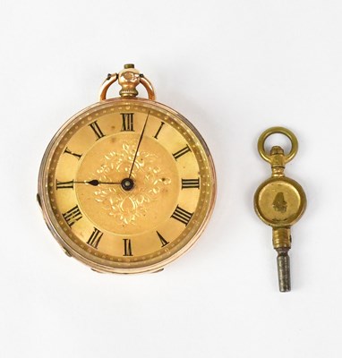Lot 1297 - A 14ct gold open face fob watch, the gold...