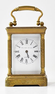 Lot 135 - ELLIOT & SON; a small brass carriage timepiece,...