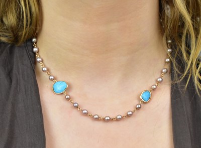 Lot 1131 - MIMI; an 18ct rose gold turquoise and pearl...