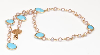Lot 1131 - MIMI; an 18ct rose gold turquoise and pearl...