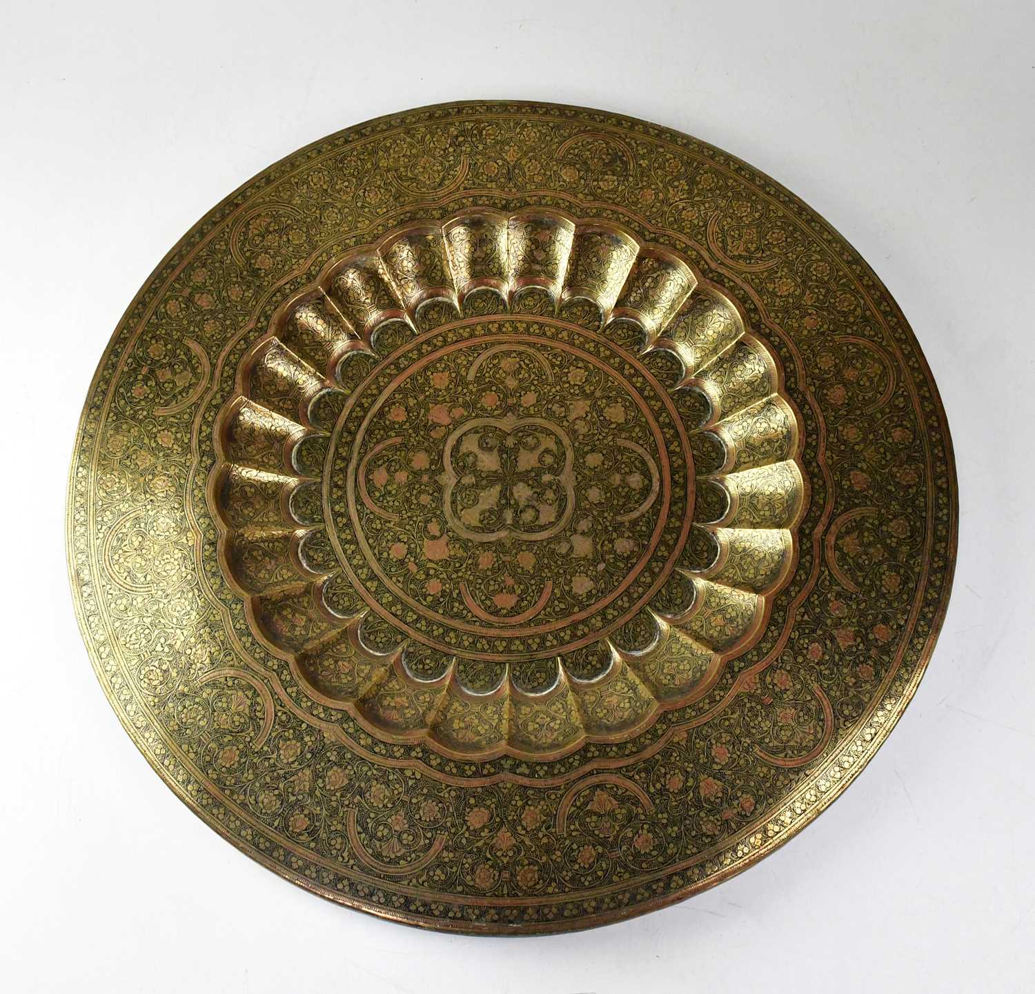 Lot 153 - A Benares inlaid brass tray table top with...