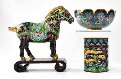 Lot 182 - Three pieces of cloisonné ware comprising a...