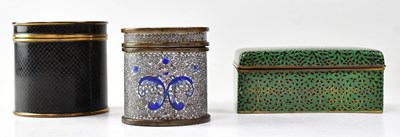 Lot 189 - Three cloisonné covered boxes, one cylindrical...