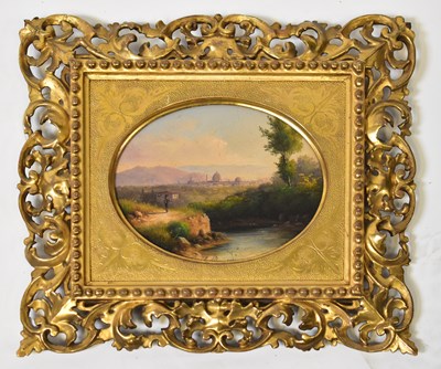 Lot 495 - E. ALTRAIE; oil on panel, 'View of Florence',...