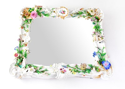 Lot 101 - A Meissen-style porcelain framed wall mirror...