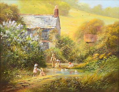 Lot 1692 - TED DYER (born 1940); oil on canvas, children...