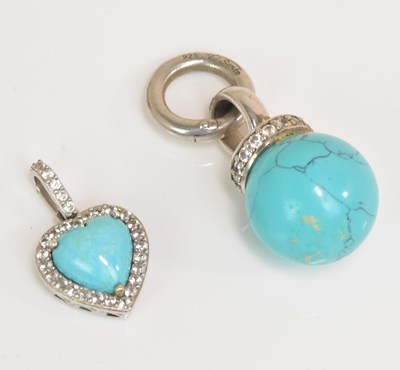 Lot 1161 - TI SENTO; a silver and turquoise pendant, also...