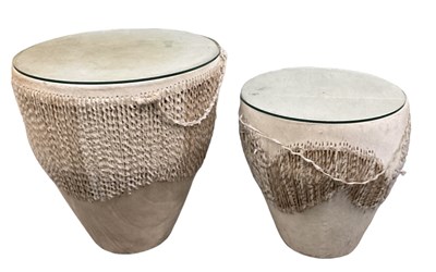 Lot 562 - Two small African rattan and skin drums,...