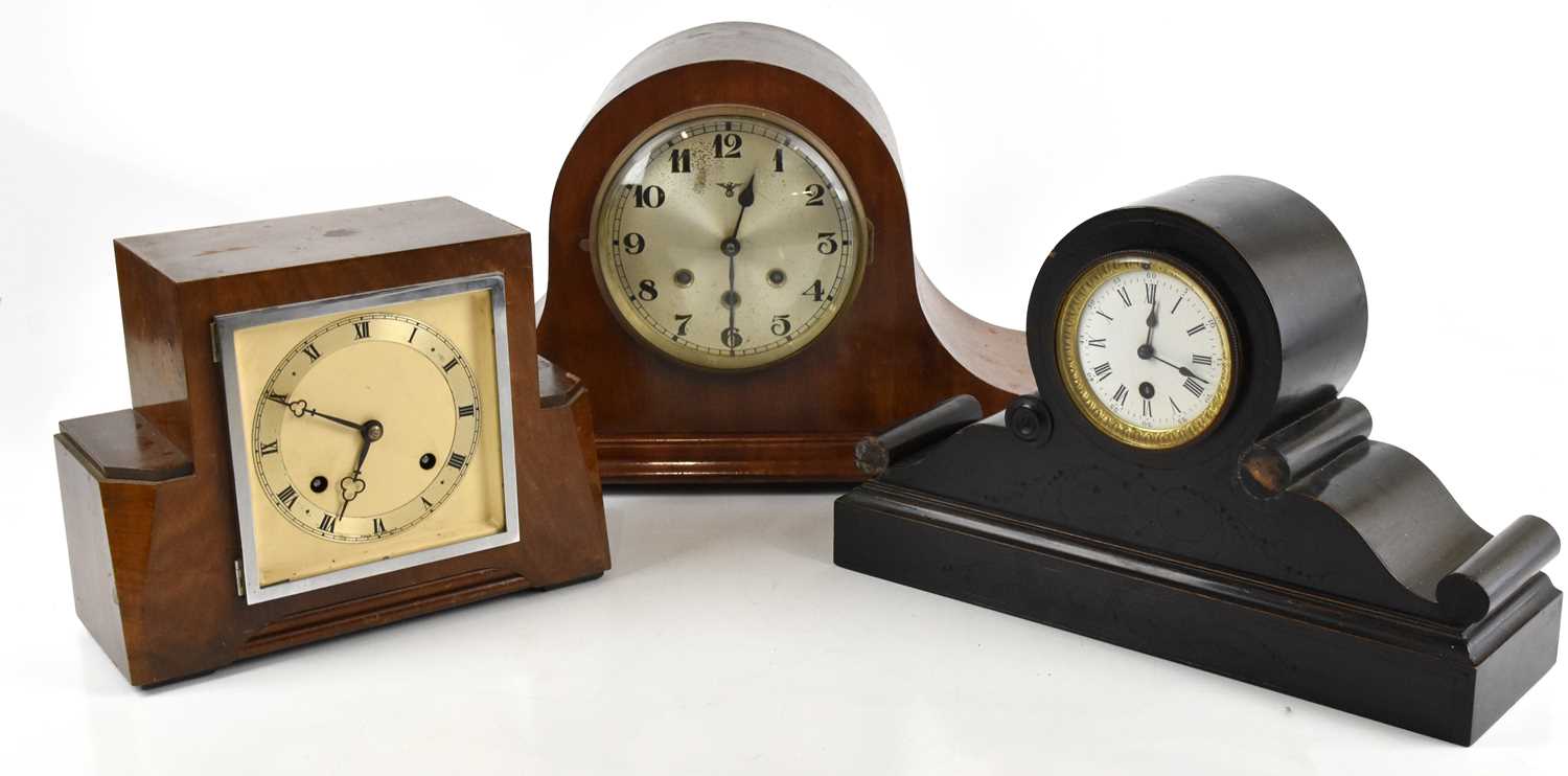 Lot 1381 - A Victorian ebonised mantel clock, the drum...
