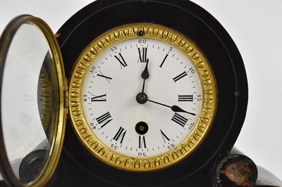 Lot 1381 - A Victorian ebonised mantel clock, the drum...