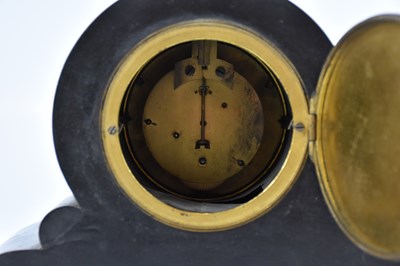 Lot 1381 - A Victorian ebonised mantel clock, the drum...