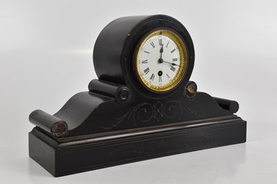 Lot 1381 - A Victorian ebonised mantel clock, the drum...