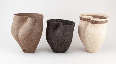 Lot 391 - LYN LOVITT (born 1941); 'Goddess Pots', a trio...