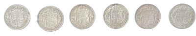 Lot 889 - Six George V half crowns including 1912, 1914,...