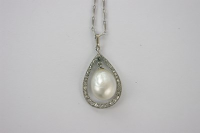 Lot 239 - A white metal diamond chip and pearl pear...