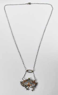 Lot 870 - A sterling silver necklace, suspending a...