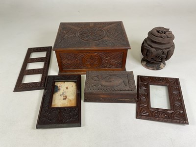 Lot 44 - A circa 1900 carved oak box, three similarly...