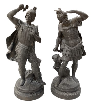 Lot 512 - A pair of spelter figures of gladiators,...