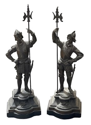 Lot 518 - A pair of spelter figures of warriors, height...