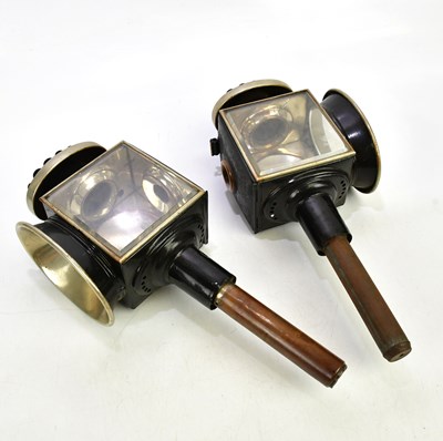 Lot 1407 - A pair of 19th century coaching lamps, 46cm.
