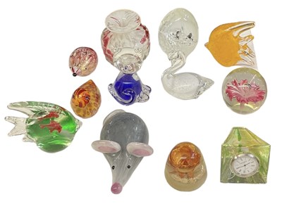 Lot 503 - Twelve art glass paperweights, some modelled...