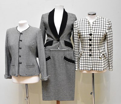 Lot 902 - CAROLINE CHARLES; a black and white wool...