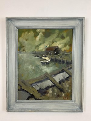 Lot 285 - UNATTRIBUTED; oil on canvas, harbour scene...