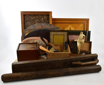 Lot 1434 - An unusual treen Norwegian mangle, assorted...