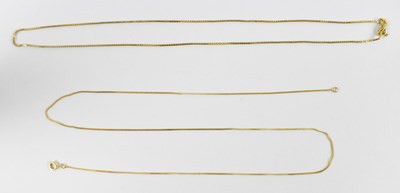 Lot 872 - Two 9ct yellow gold fine link necklaces, each...