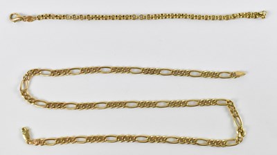 Lot 729 - A 9ct yellow gold flat link necklace, length...