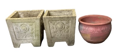 Lot 109 - Two square composite stone planters with...