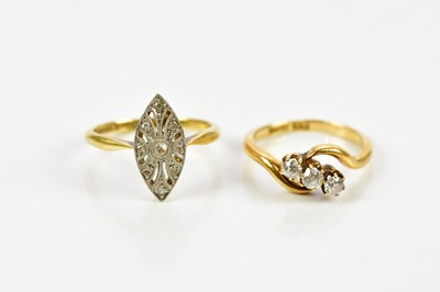 Lot 97 - An 18ct yellow gold diamond set three stone...