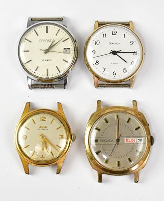 Lot 1338 - SEKONDA; three gentlemen's wristwatches...