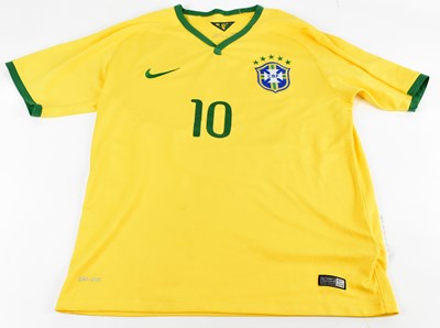 Lot 333 - NEYMAR JR; a Nike Brazil shirt, signed to the...