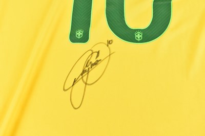 Lot 333 - NEYMAR JR; a Nike Brazil shirt, signed to the...