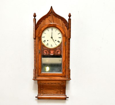Lot 1312 - A walnut inlaid wall clock with white painted...