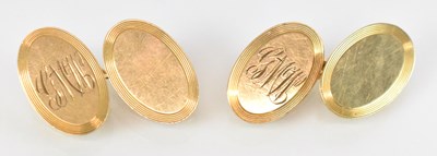 Lot 806 - A pair of 9ct yellow gold oval cufflinks,...