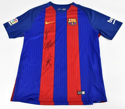 Lot 321 - BARCELONA FC; a home shirt, signed to the...