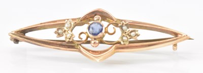 Lot 876 - A 9ct yellow gold blue stone and seed pearl...