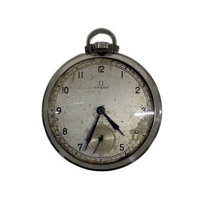 Lot 938 - OMEGA; a stainless steel slim pocket watch...