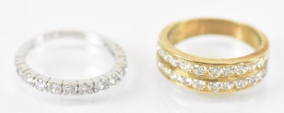 Lot 803 - A 9ct yellow gold white stone set ring, size J,...