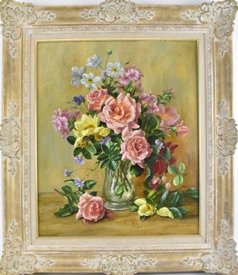 Lot 153 - C HILL; oil on board, still life of flowers,...