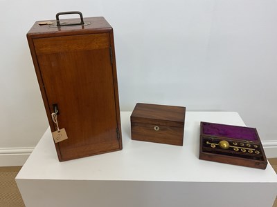 Lot 68 - A mahogany microscope box, tea caddy and a...