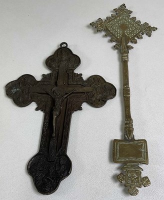 Lot 42 - Two brass Coptic crosses, comprising a moulded...