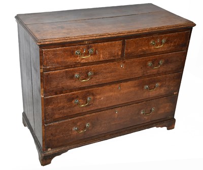 Lot 1502 - An 18th century oak chest of two short and...