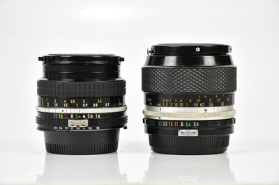 Lot 1651 - NIKON; two Nikkor prime lenses, to include a...