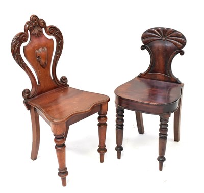 Lot 18 - Two mahogany hall chairs, including an example...