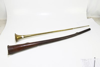 Lot 344 - A brass hunting horn with nickel mouthpiece...