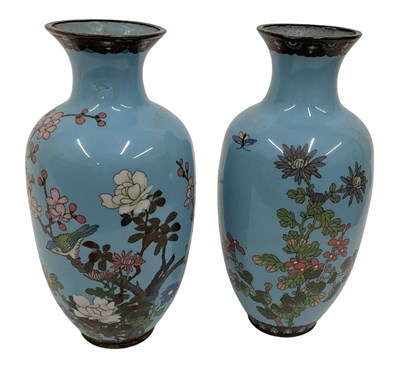 Lot 1066 - A pair of 19th century blue ground cloisonné...